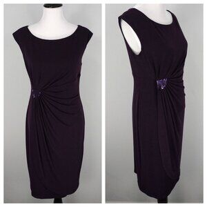 Connected Apparel Purple Sequin Cinch Waist Stretch Formal Sleeveless Dress 12
